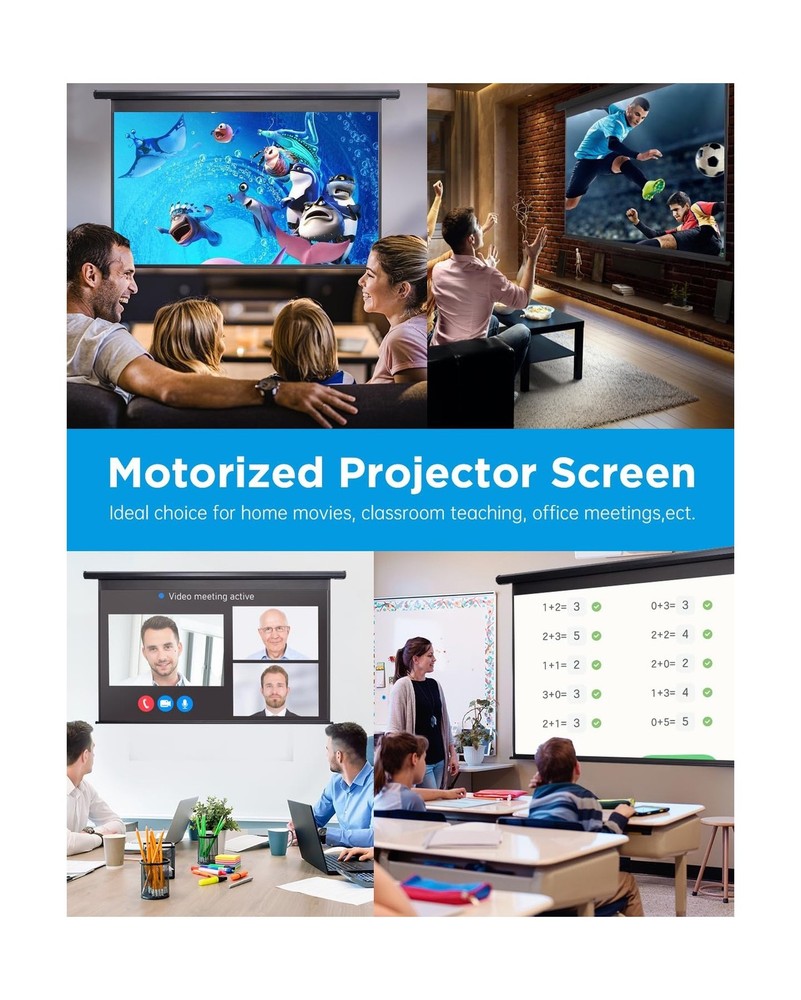 Projector Screen Motorized 100 Inch Electric Projector Screen with Remote Cei...