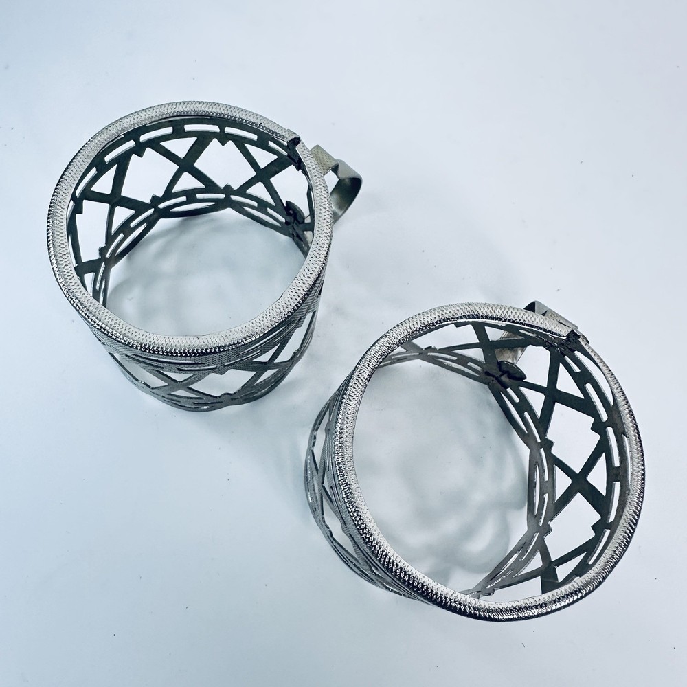 Vintage Pair Podstakannik Tea Glass Holders — Silver-Plated Openwork Cup Holders
