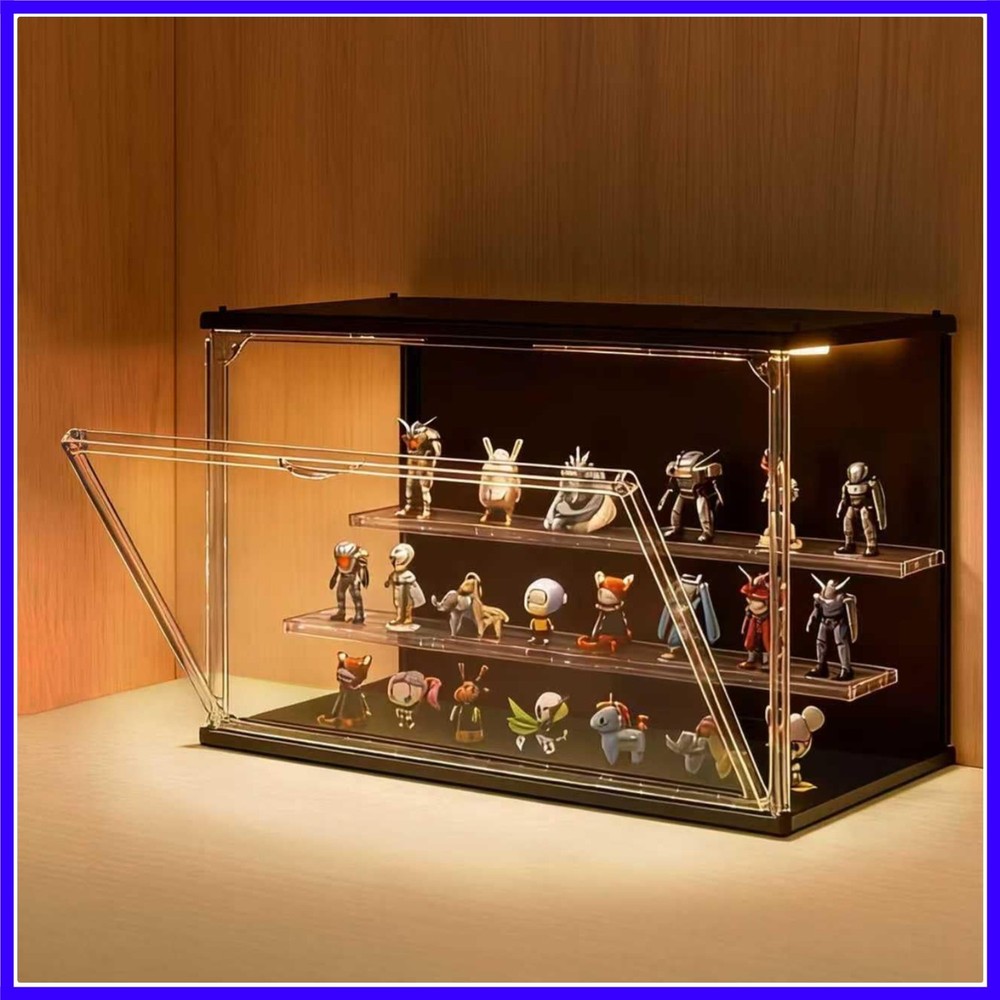 Clear Display Case for Collectibles, 3-Tier Stackable LED Figure Display Case...