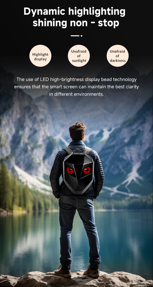 LED Motorcycle Riding Backpack Featuring Illuminated Eye Design, Large Capacity