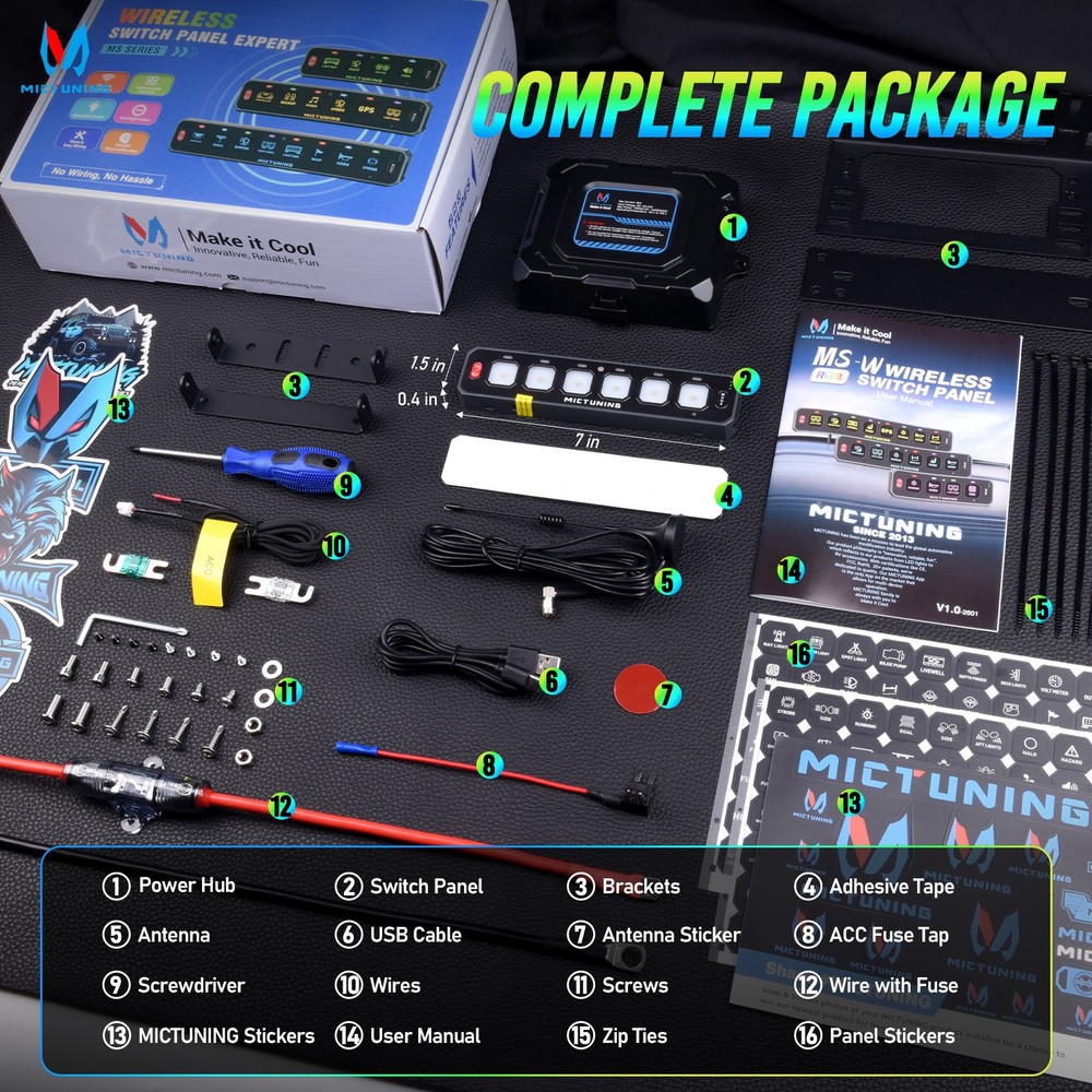 MICTUNING MS600 Wireless 6 Gang LED Touch Switch Panel Slim Circuit Relay System