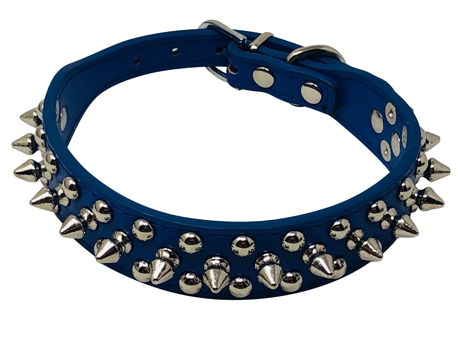 Dog Collar Studded & Spikes Rivet Adjustable 12 Colors Faux Leather 1" w S M L