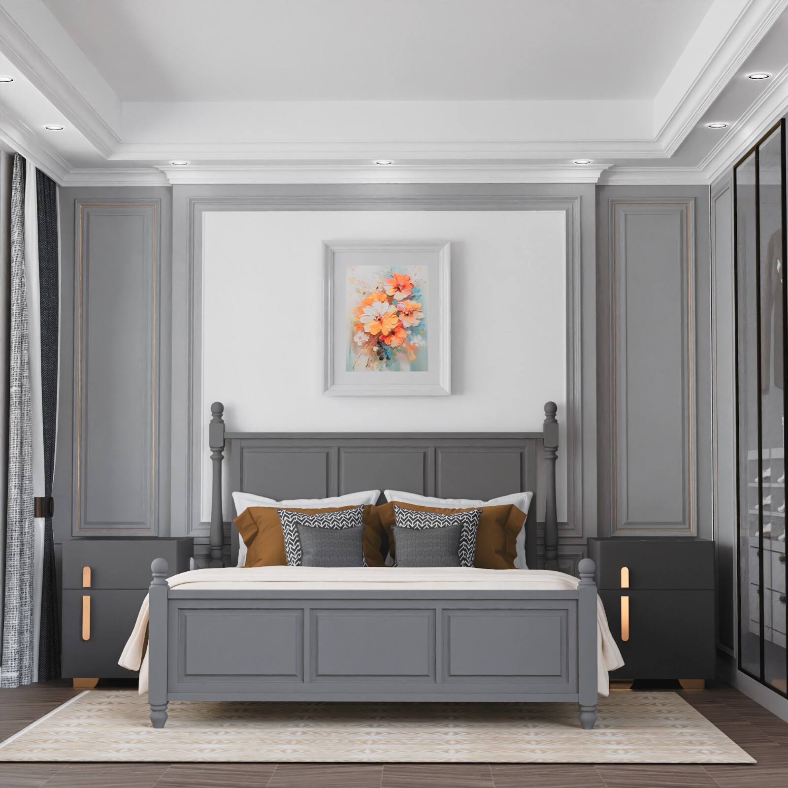 Dark Gray Double Drawer Smart Bedside Table with Safe + Wireless Charging