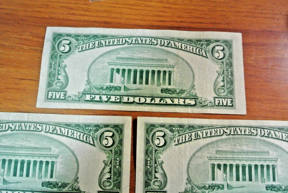 FIVE 1953 $5 US Silver Certificate Higher Grade Uncertified