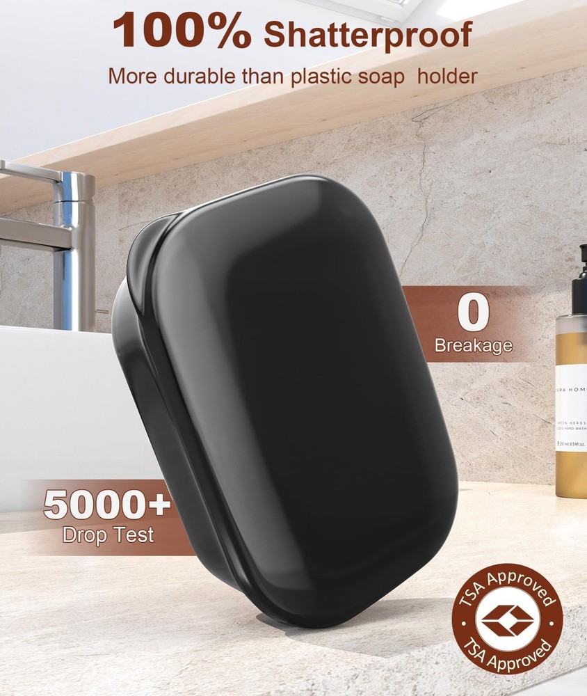Quatish Leakproof Soap Dish with Lid & Draining Layer, Shatterp