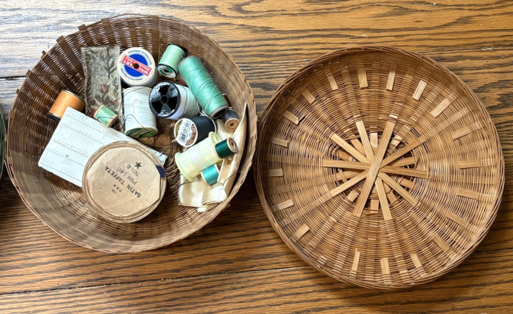 Two Woolen Sewing Basket with Sewing Notions