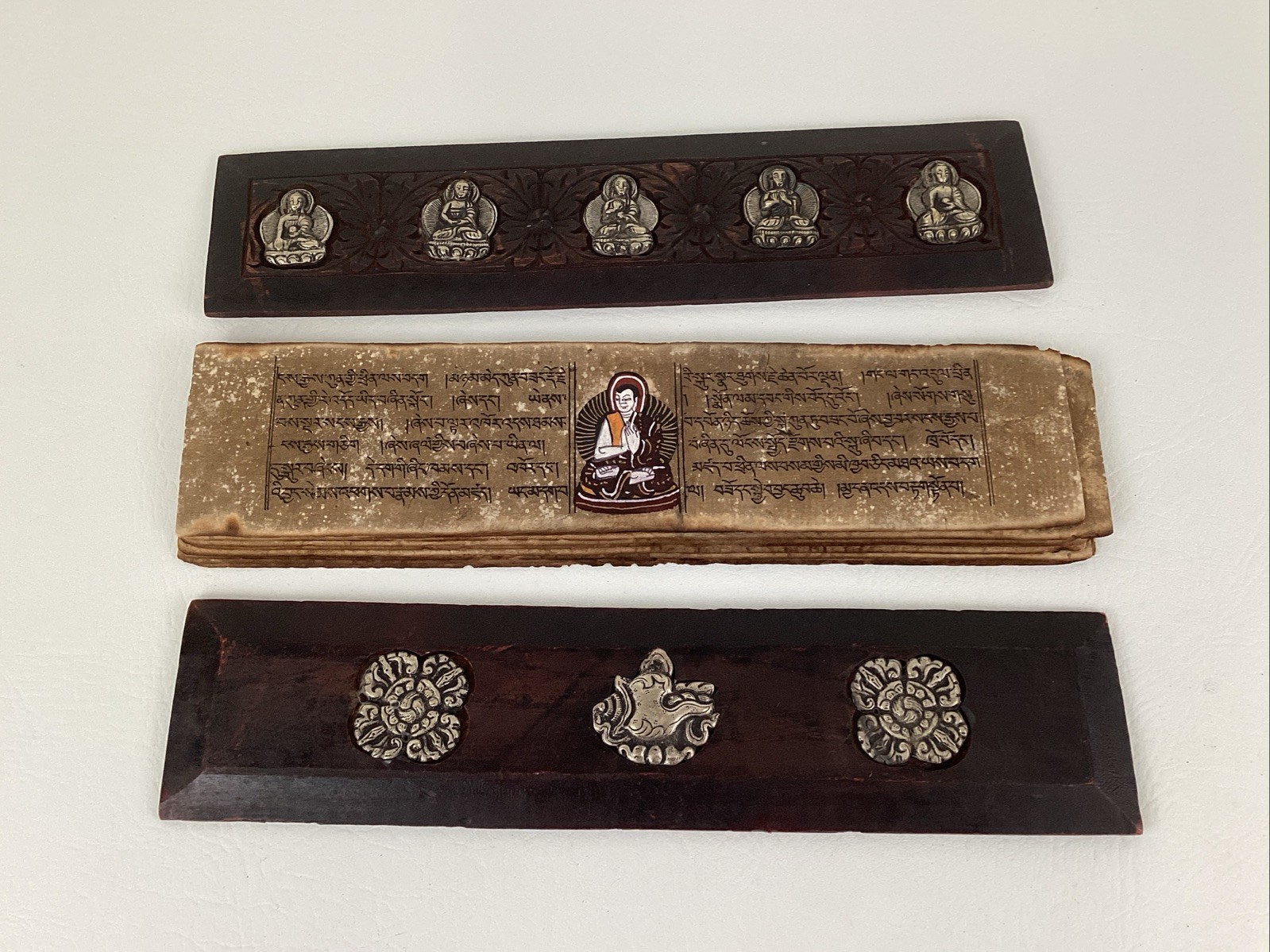 Antique Tibetan Buddhist Manuscript (Pecha) Handwritten Script Loose-Leaf Wooden