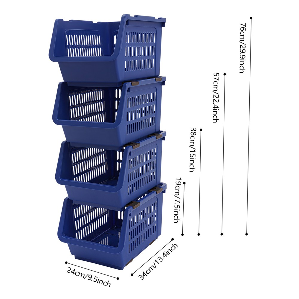 4 PCS Stacking Storage Baskets, PP Plastic Stackable Organizer Bins 76x34x24cm