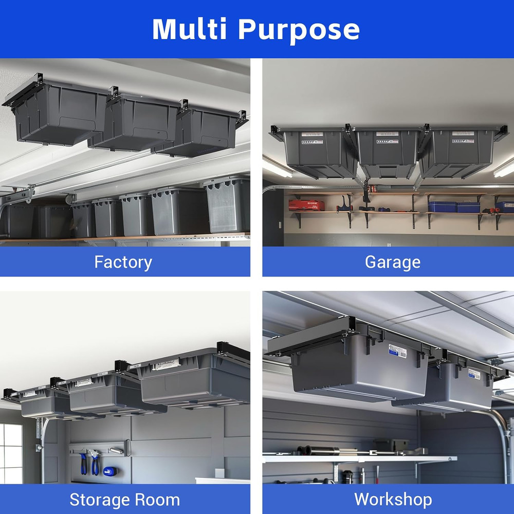 5 Pack Overhead Storage Rack, Ceiling Rack for Utility Bins Organization, Heavy