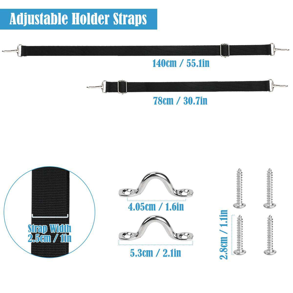 2x Adjustable for Bimini Boat Top Straps Loops & Snap Hook Stainless Steel