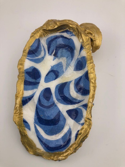 Hand Crafted Preppy Blue Mussels Decoupage Oyster Shell