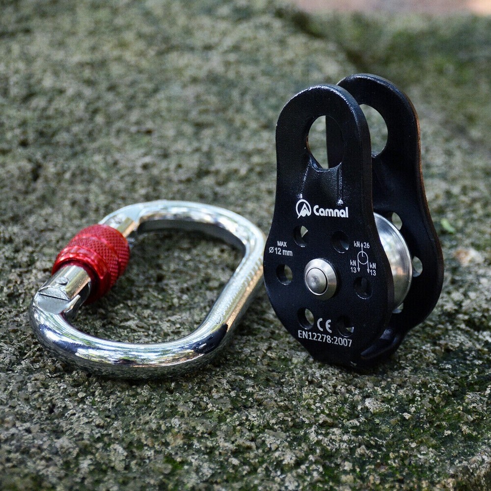 Set Micro Rope Pulley and Oval Locking Carabiner for Hauling Rigging System