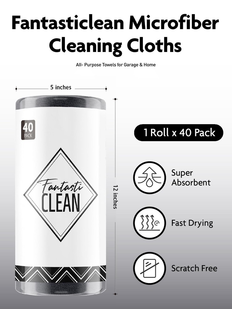 Fantasticlean Microfiber Cleaning Cloth Roll -40 Pack, Tear Away Microfiber T...