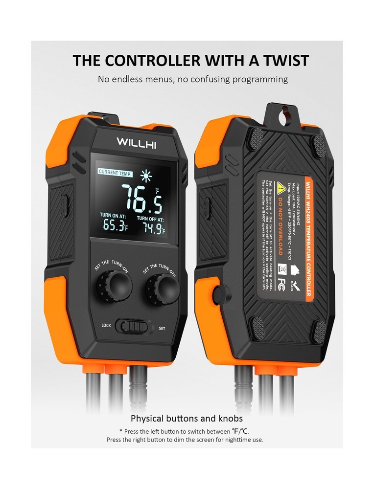 Reptile Terrarium and Greenhouse Temperature Controller Heating or Cooling Mode
