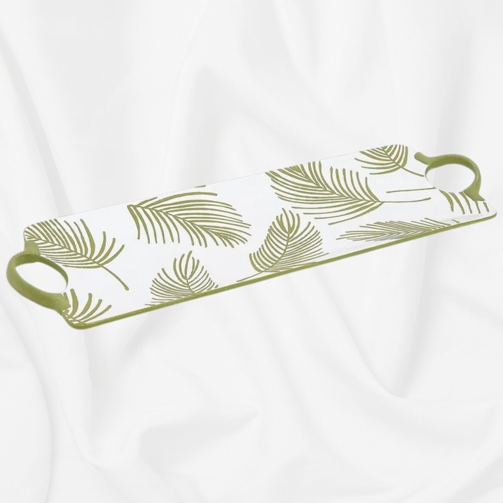 TEMP-TATIONS Palm Leaves 18"x7" Handled Serving Tray Platter Rectangle