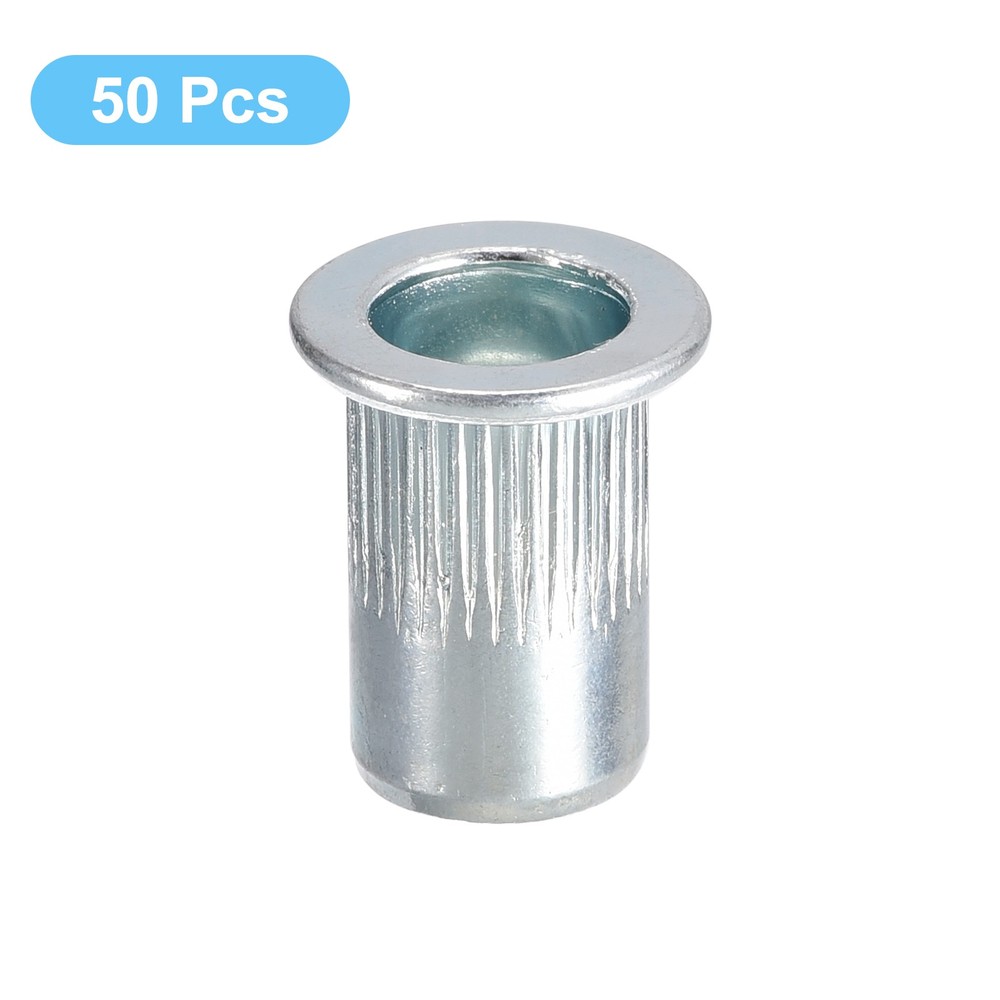 1/4-20 Rivet Nuts, 50pcs Carbon Steel Knurled Flat Head Threaded Insert Nuts
