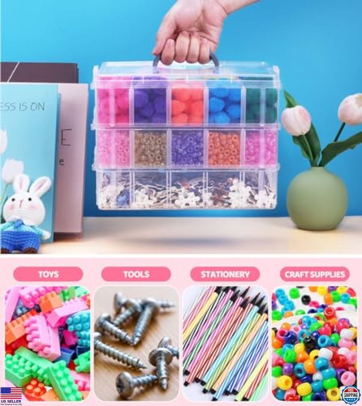 Praisebank 3-Layer Stackable Storage Container Box, 30 Dividers Compartments,