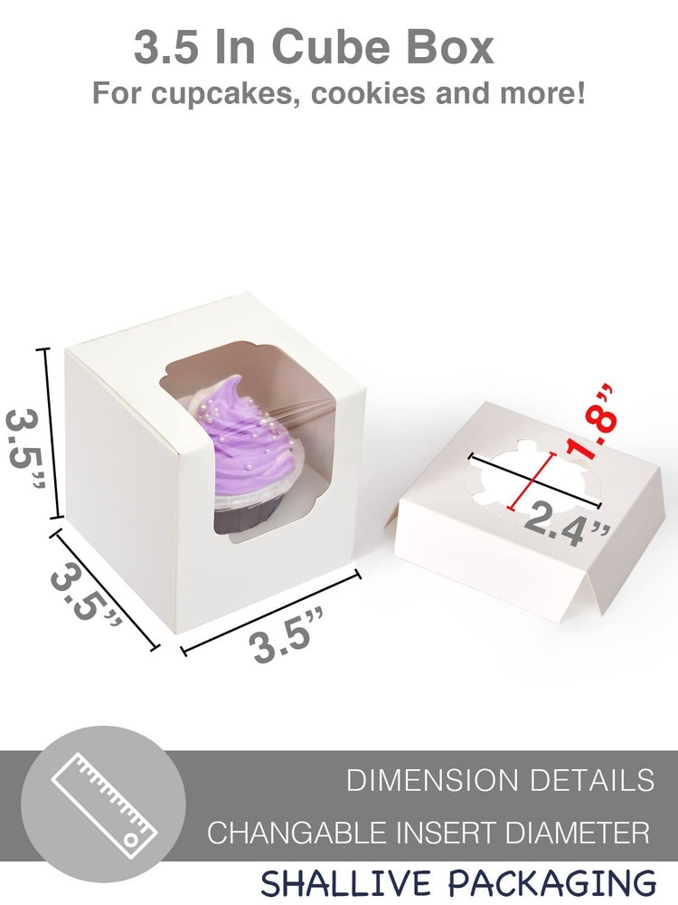 30 Pcs White Cupcake Boxes Individual Easy Assembly with Insert and Window, 3...