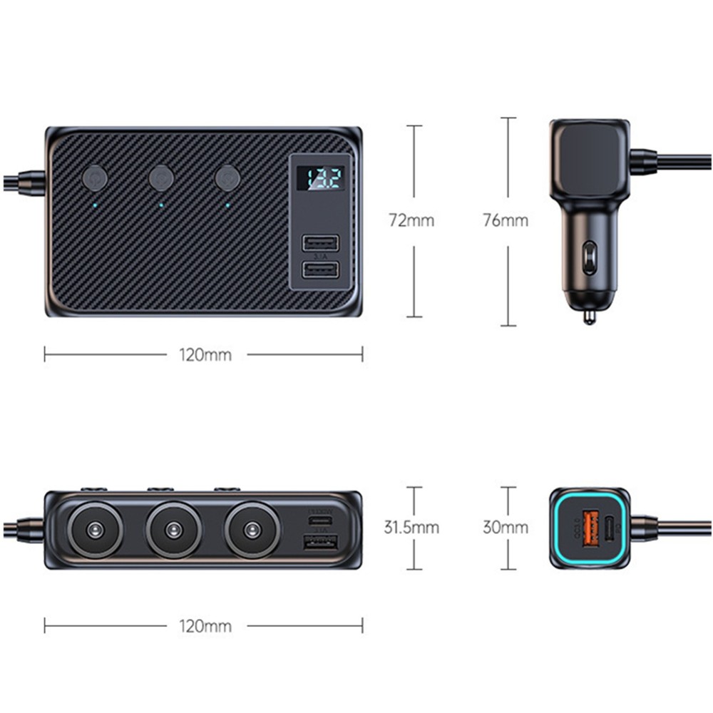 Cigarette Lighter Socket Splitter USB Fast Charger Power Adapter Outlet QC PD