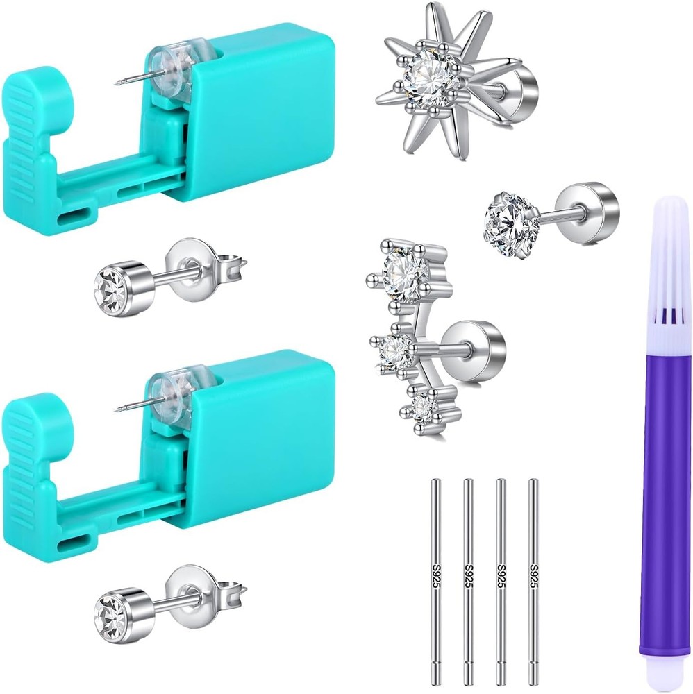 AVYRING Ear Piercing Kit - 2 Pcs Self Ear Piercing Gun with Earring Stud Hypoall