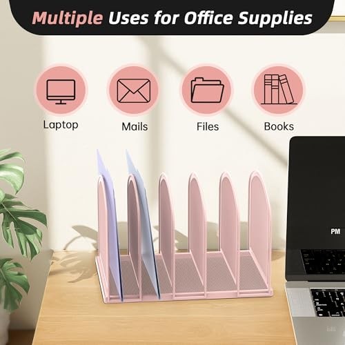 File Organizer - 5-Section Mesh Desktop File Sorter, Upright File Folder