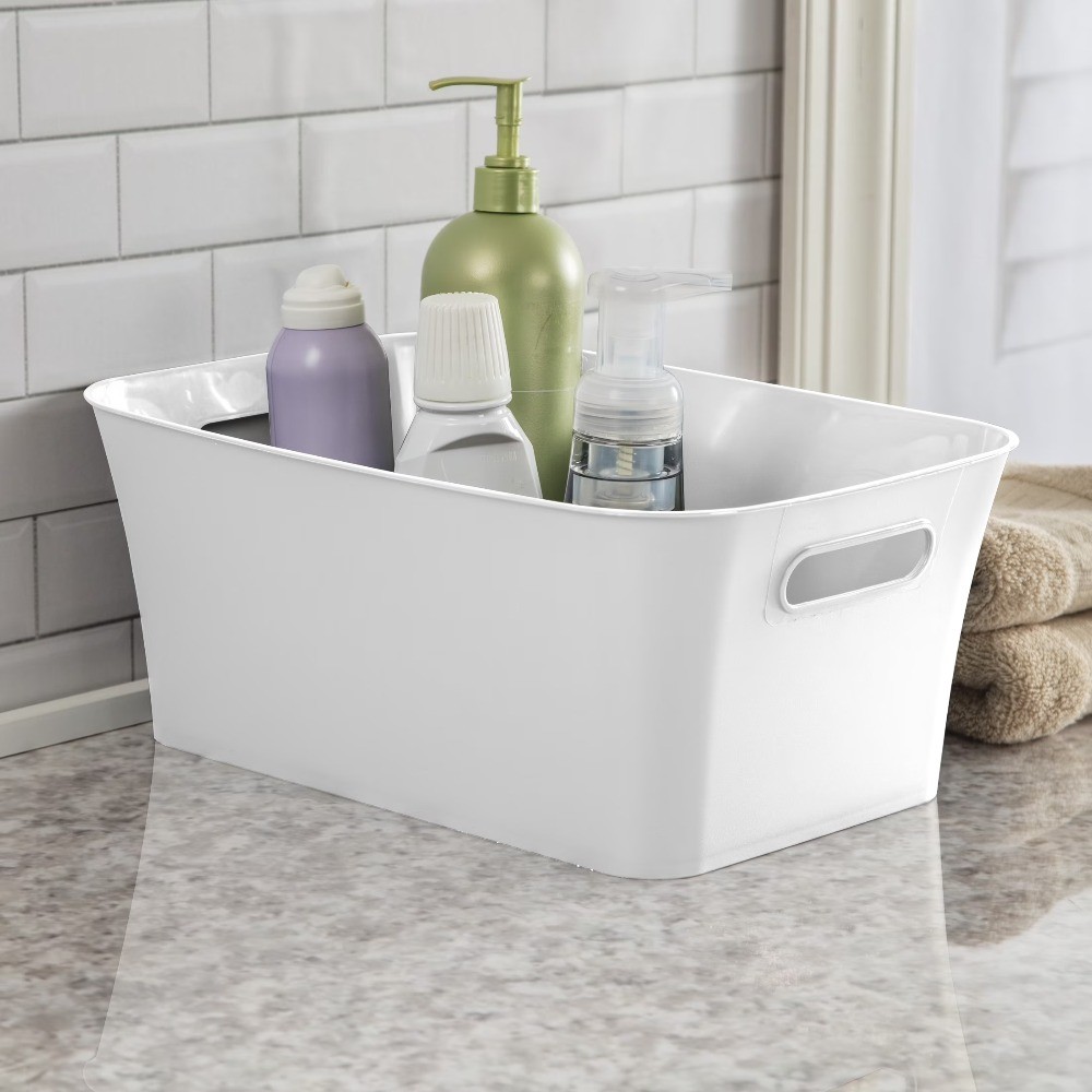 Mainstays Medium Bin, Open Plastic Storage Containers, White, 6 Pack