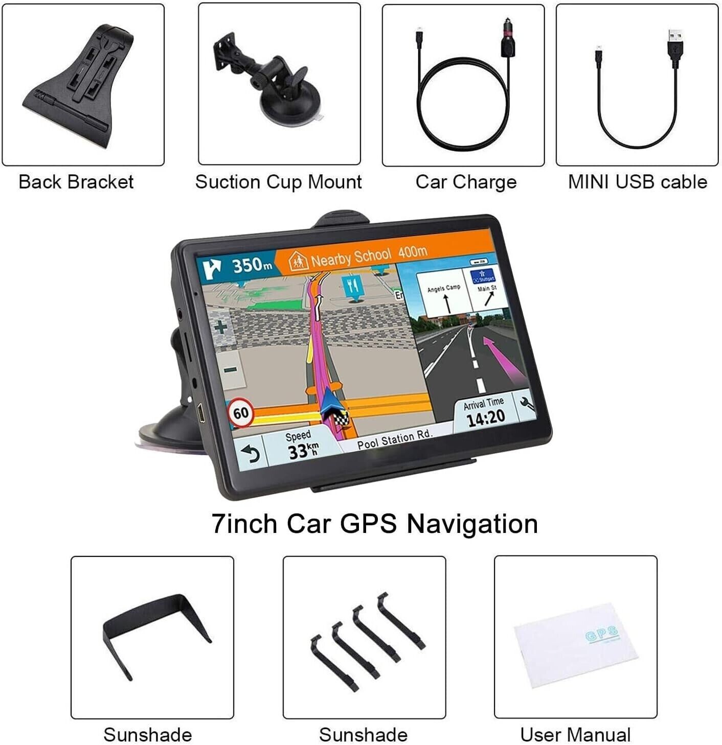 Gps Navigation for Car/Truck Touch Screen Maps w/ Spoken Direction 7"