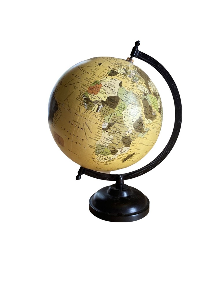 decorative 8” World globe Metal Base Septic Toned