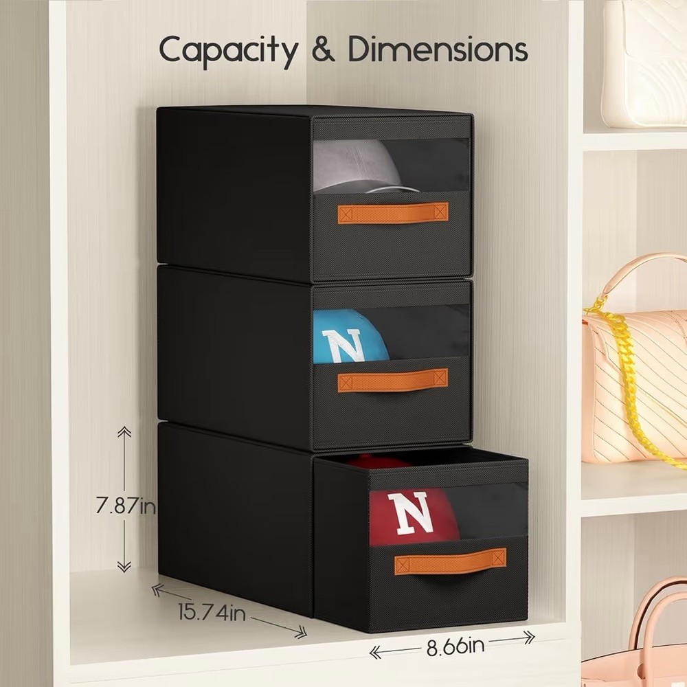 Hat Organizer for Baseball Caps - 3 Pack Pull-Out Drawer Hat Storage