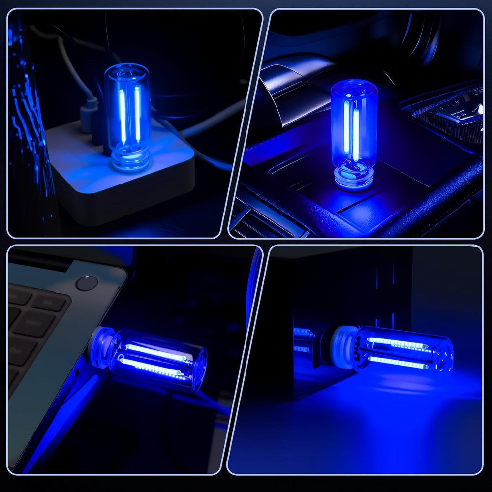 2 PCS Blue USB Interior Car Ambient Lights, Touch Control Adjustable Brightness