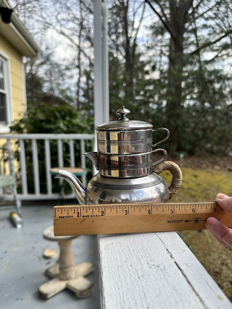 Unique Antique 4 Piece Apollo Silverplate Stackable Tea Set Teapot Sugar Creamer