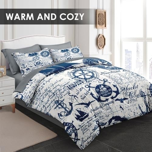 Comforter Set Size, Nautical Anchor Sailor Grey 7 Pcs Bedding King Nautical 2