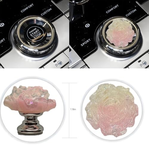 Push to Start Button Cover，Engine Start/Stop Resin Flower Starter Light Pink