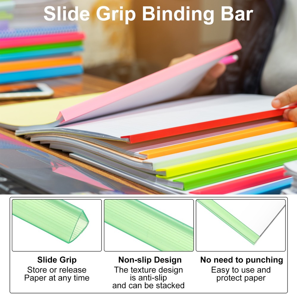 30Pcs 10x10mm Binding Bars, 70 Sheets Capacity, Transparent Green