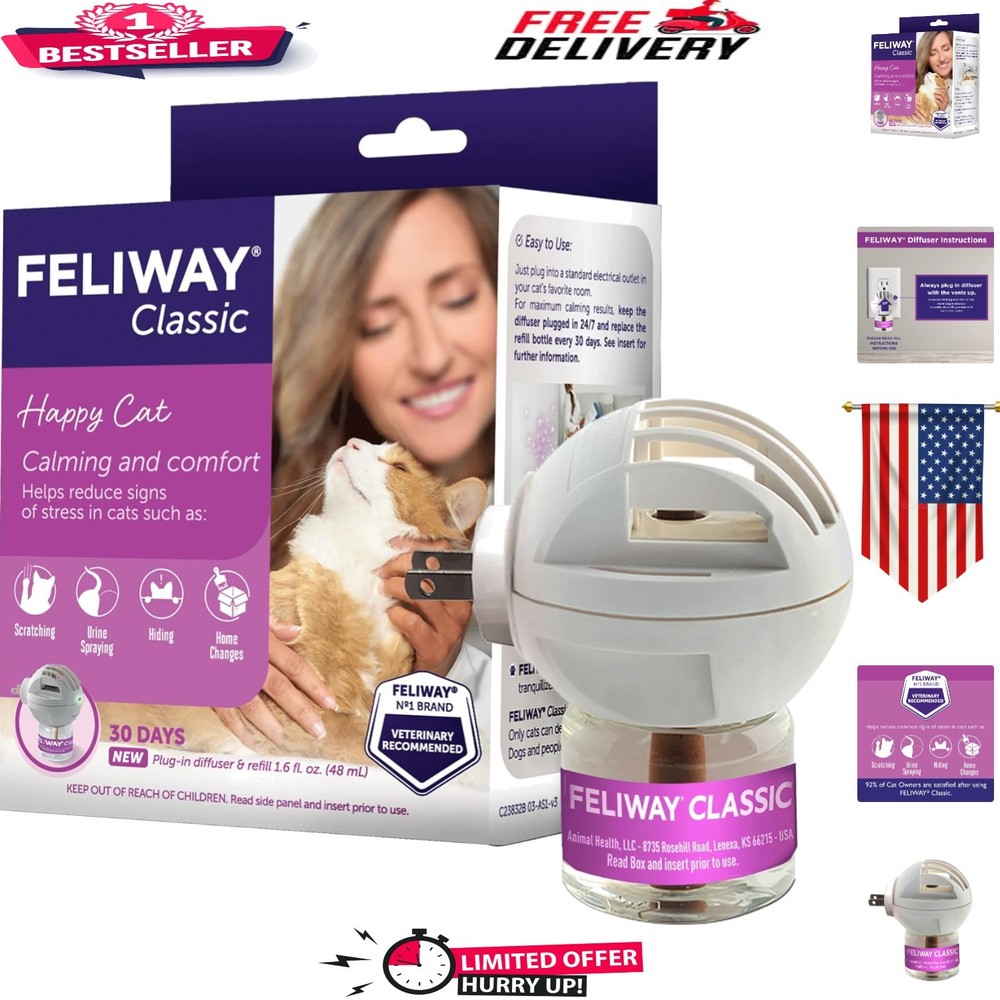 Classic 30 Day Cat Calming Diffuser, 700 sqft Coverage - Peaceful Home Is Here