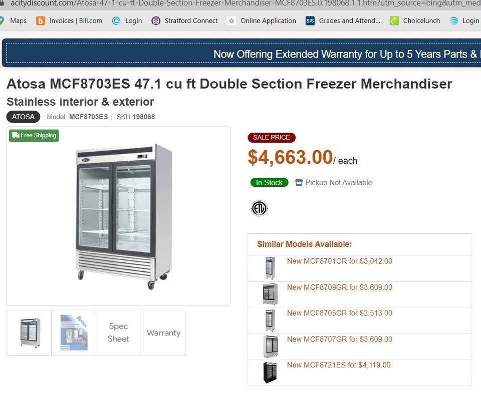Antosa commercial freezer 2 door