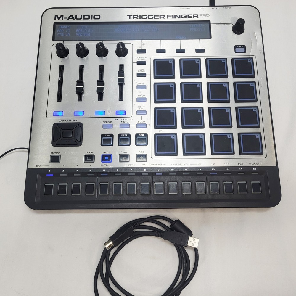 M-AUDIO Trigger Finger Pro MIDI Pad Controller 16 Step Sequencer 64 Sounds+Cords
