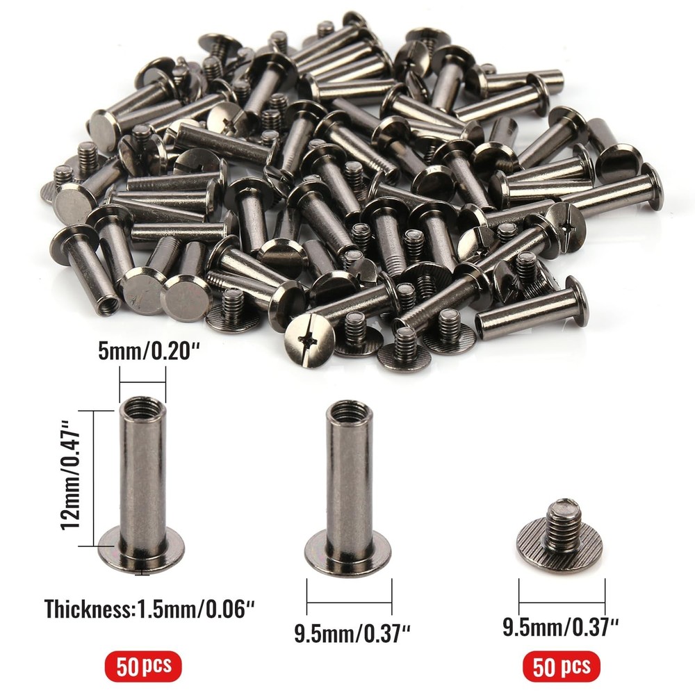 Chicago Binding Screws - 5mm x 12mm Binding Posts - 9.5mm Phillips Nut - Chic...