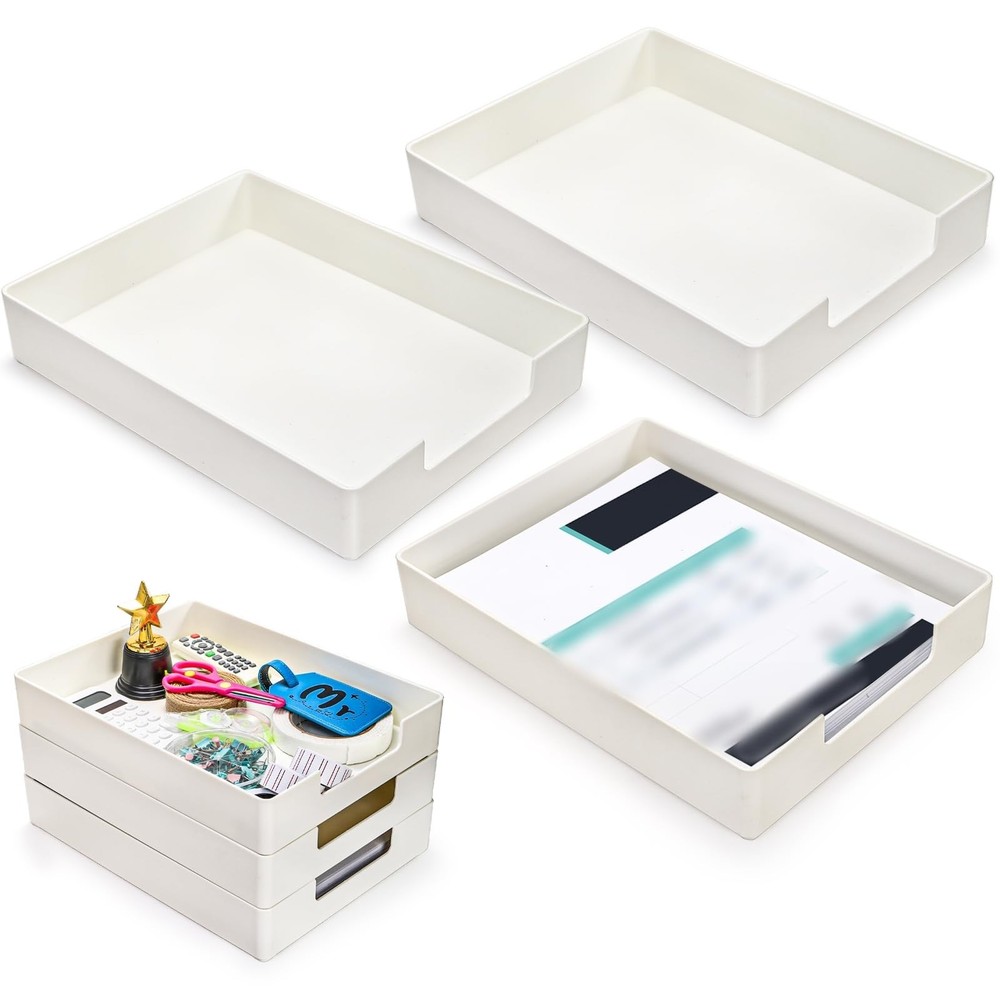 3 Pack Letter Tray, Plastic Stackable A4 Paper Trays, Rectangular Desk Drawer...