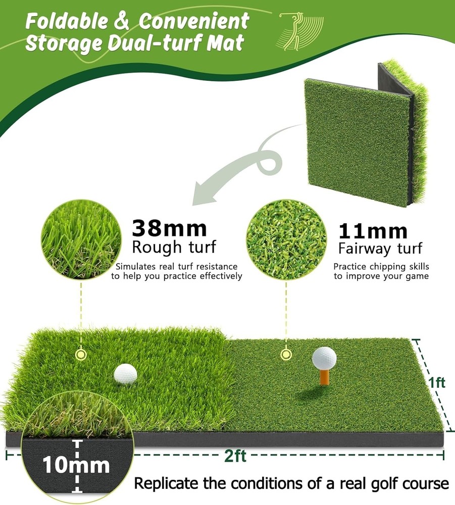 Golf Net: 10x7ft Golf Practice Net for Backyard Chipping Driving with Dual-Tu...