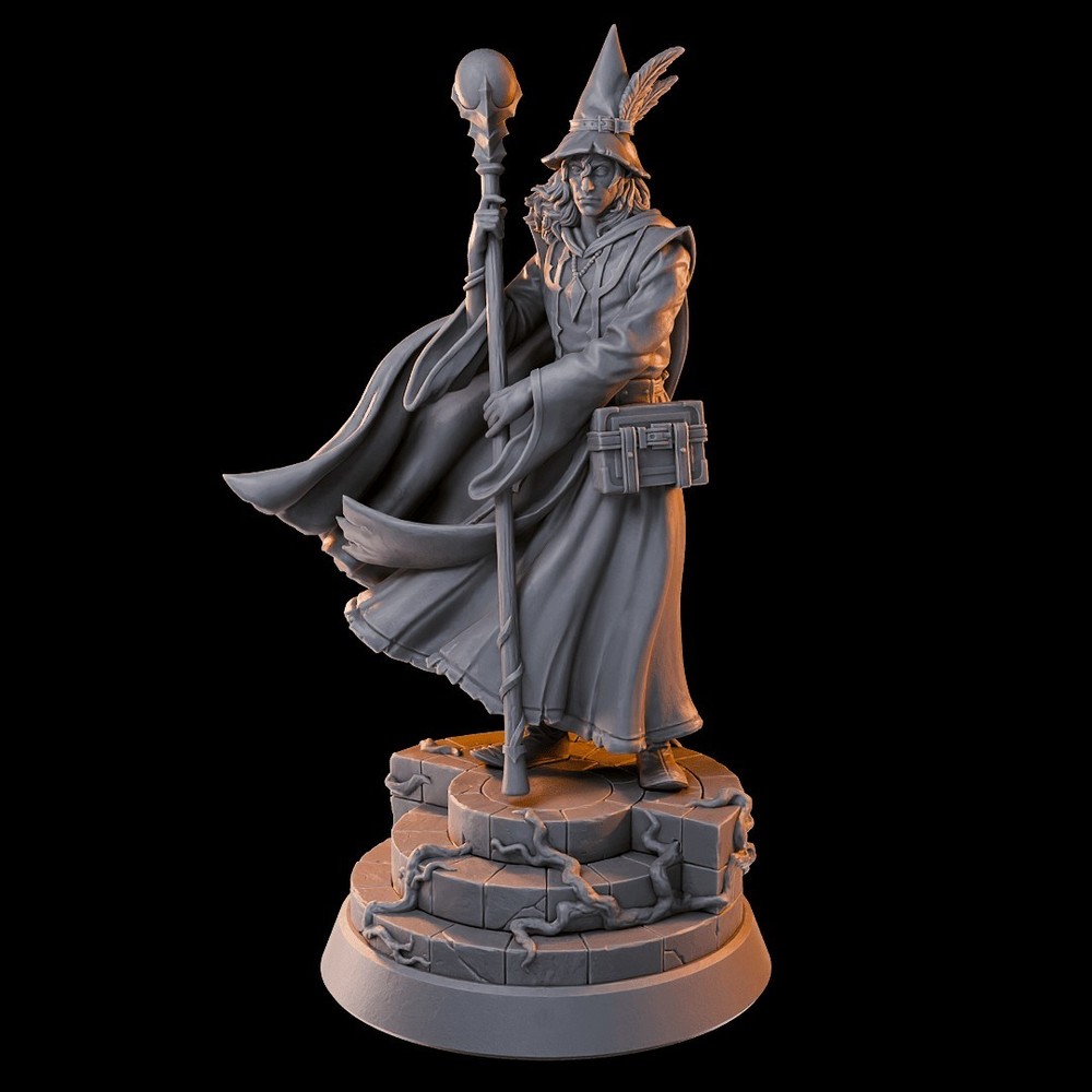 TTRPG human wizard 32mm miniature.