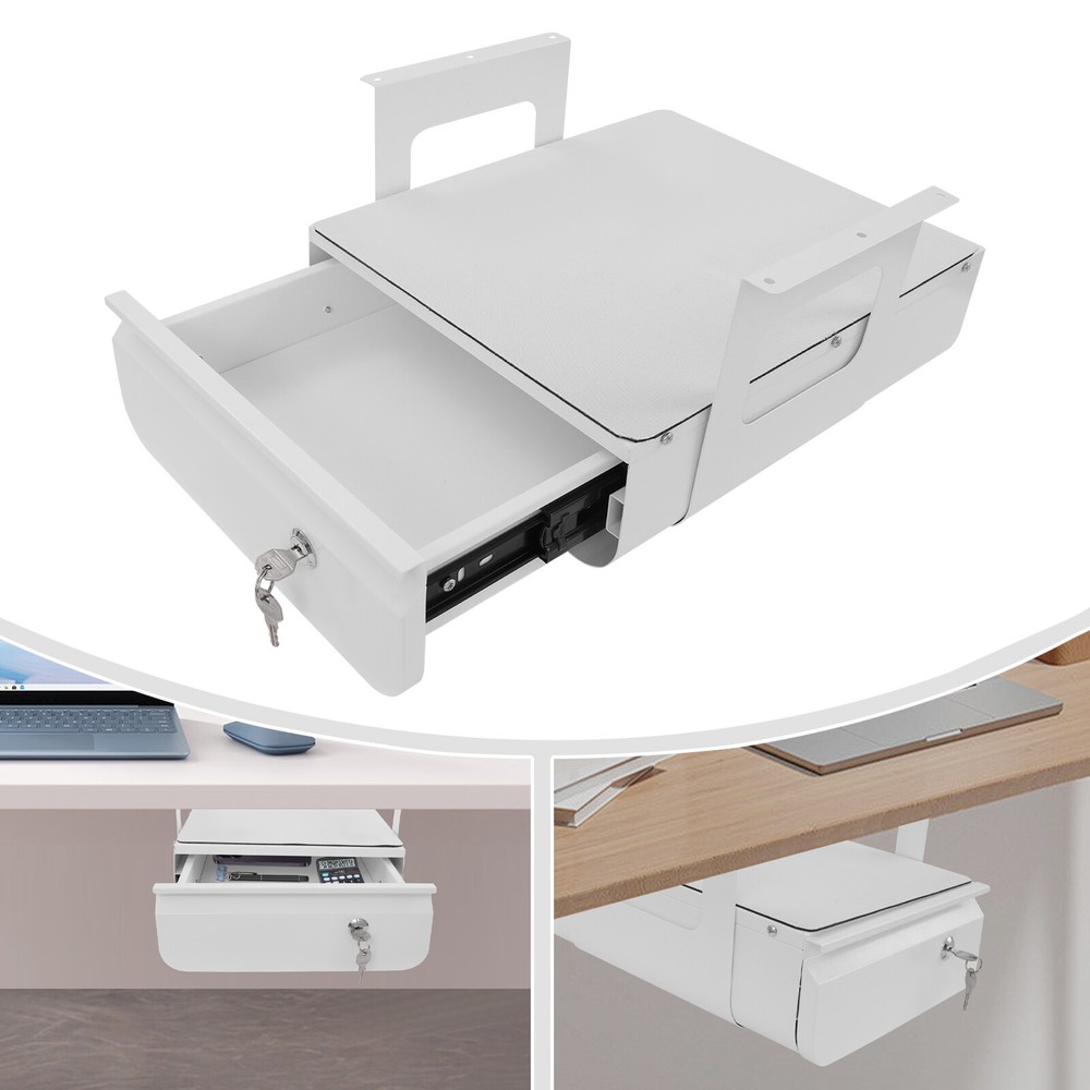 Under Desk Pull-Out Drawer Lockable Sliding Storage Drawer Under Desk Drawer New