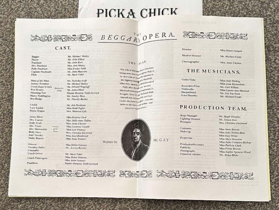 the beggar's opera programme written by Mr. G A Y