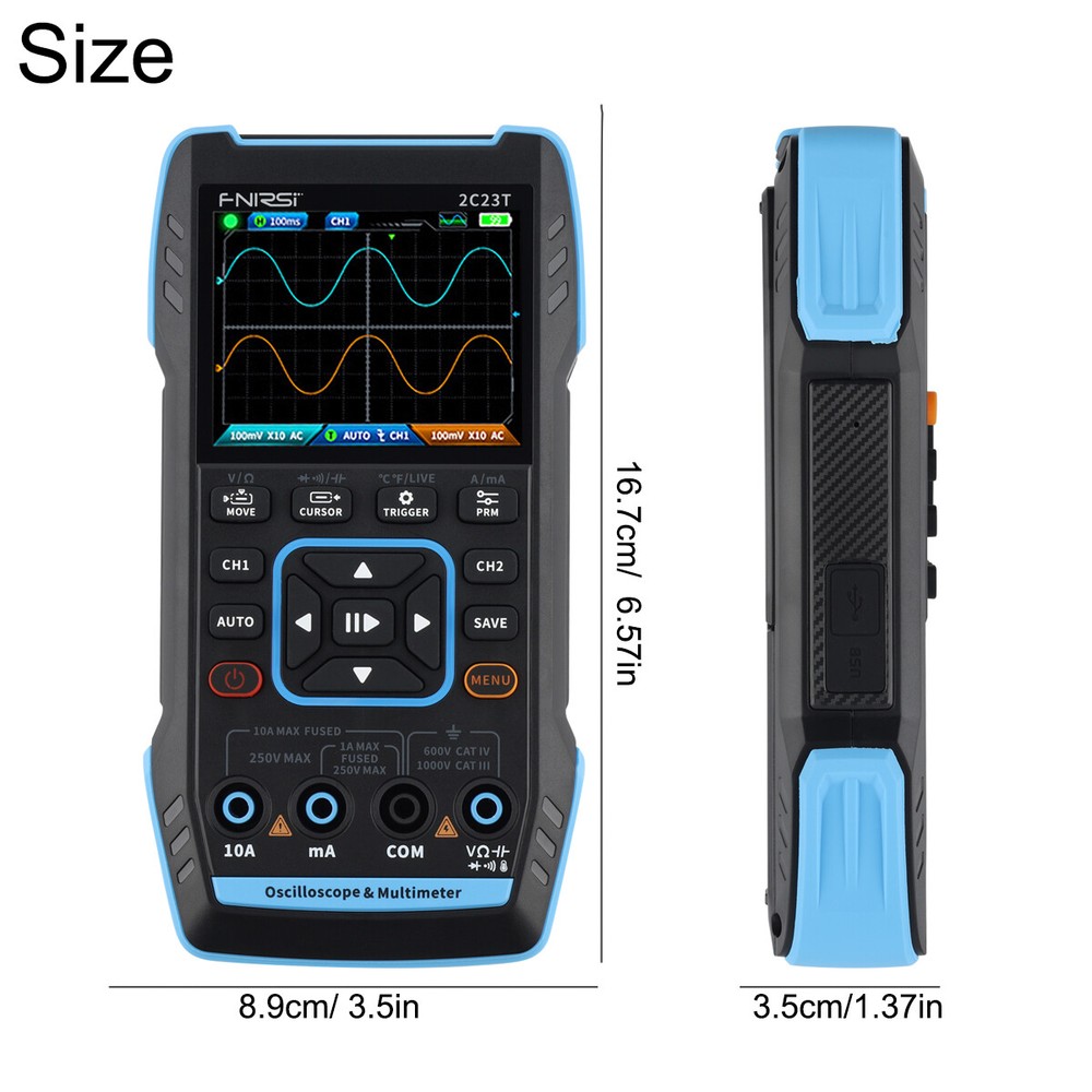 FNIRSI 2C23T Digital Oscilloscope Handheld Multimeter +Function Signal Generator