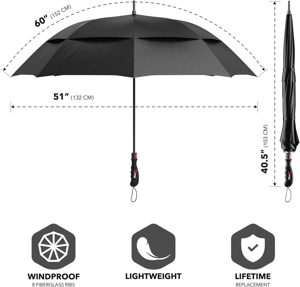 Extra Large Windproof Golf Umbrella Covers 2 People 60" Wide Vented Double