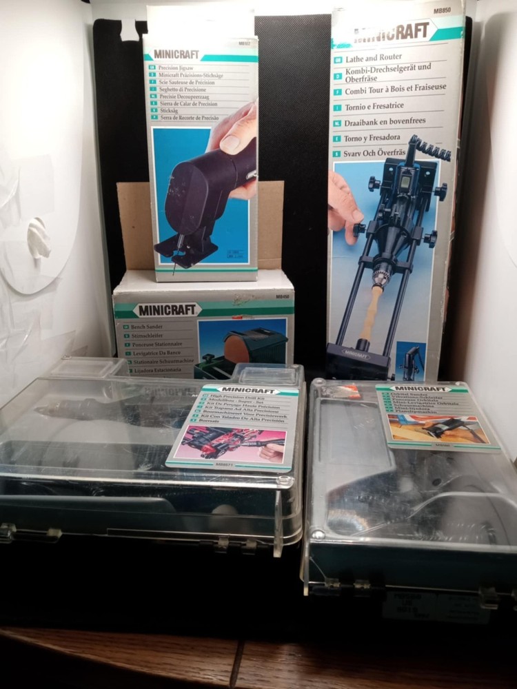 Minicraft Set- Benchsander, Orbital Sander, Precision Jigsaw, Drill Kit and more
