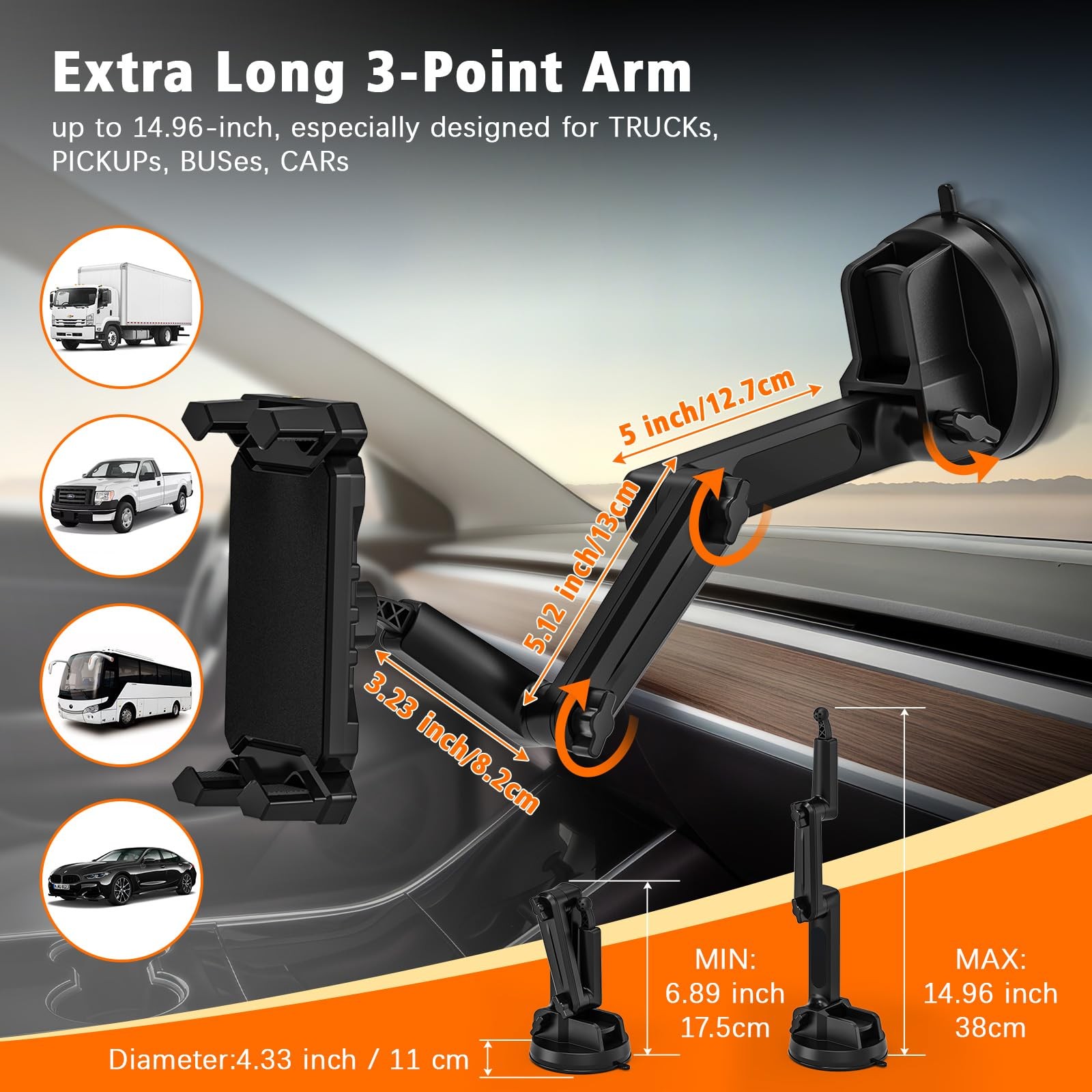 Tablet Mount for Truck, Car Tablet Holder iPad Mount, Heavy Duty Super Suctio...