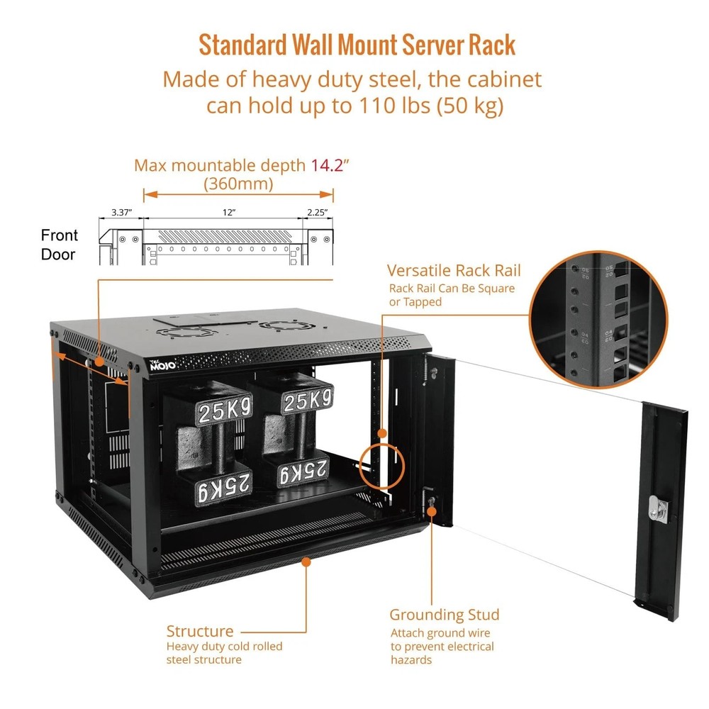 Tecmojo 6U Wall Mount Server Cabinet IT Network Rack Enclosure Lockable Door