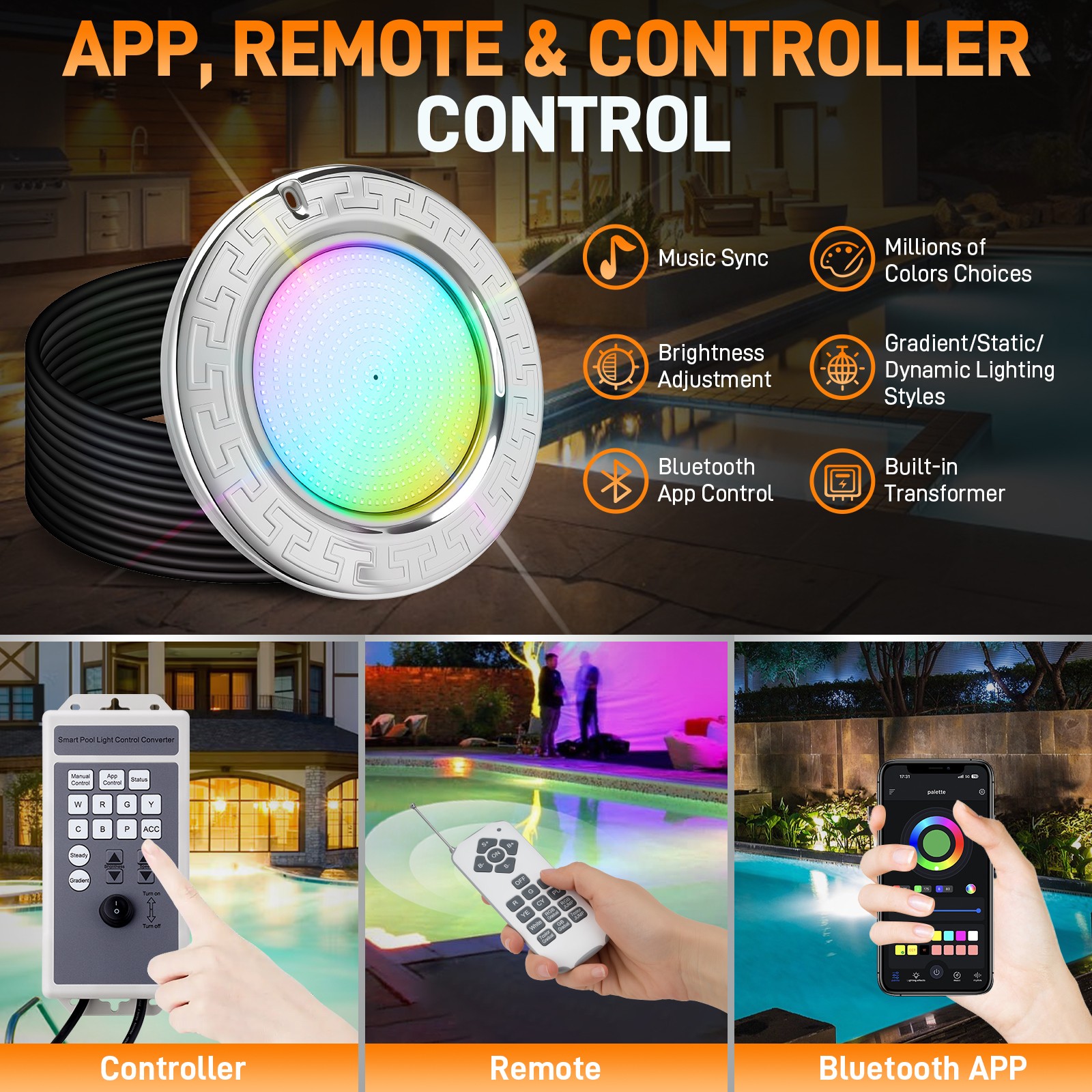 10Inch LED Pool Light for Inground Pool w/Controller 50W RGB Swimming Pool Light