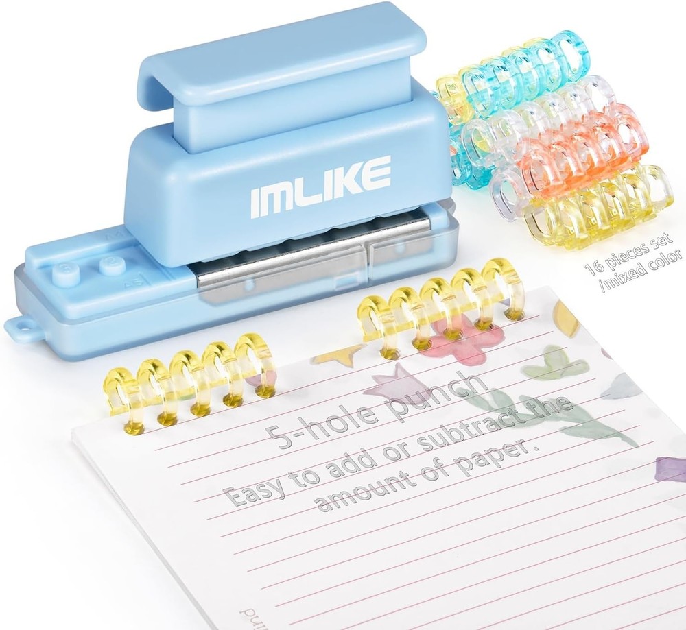 Compact 5-Hole Binding Machine - 16 Loose-Leaf Strips for Customized Notebooks